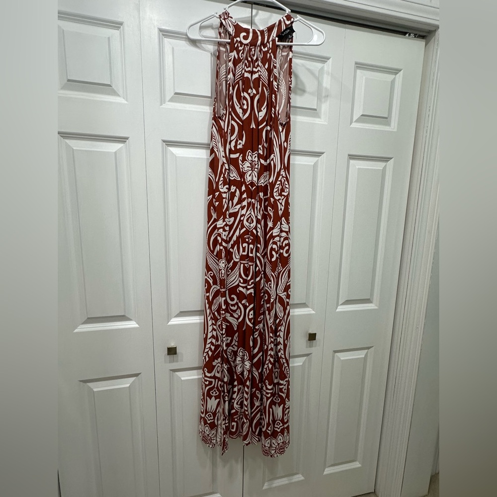Rust orange White Patterned Maxi Dress